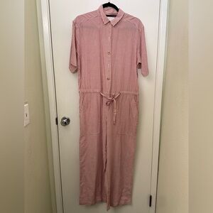 Velvet by Graham & Spencer Red & Cream Button & Tie Jumpsuit Size S